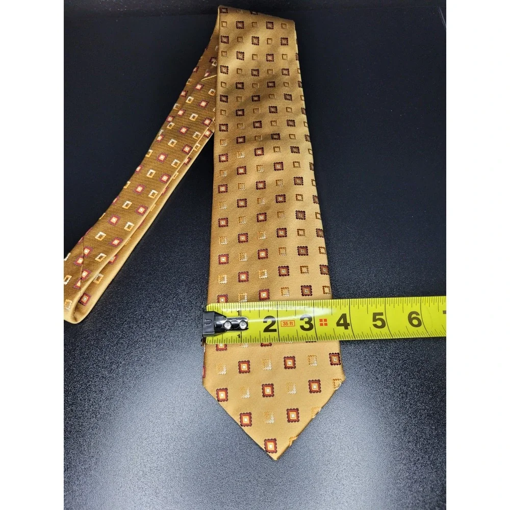 Ermenegildo Zegna Men's Necktie Gold Geometric Silk 3.75